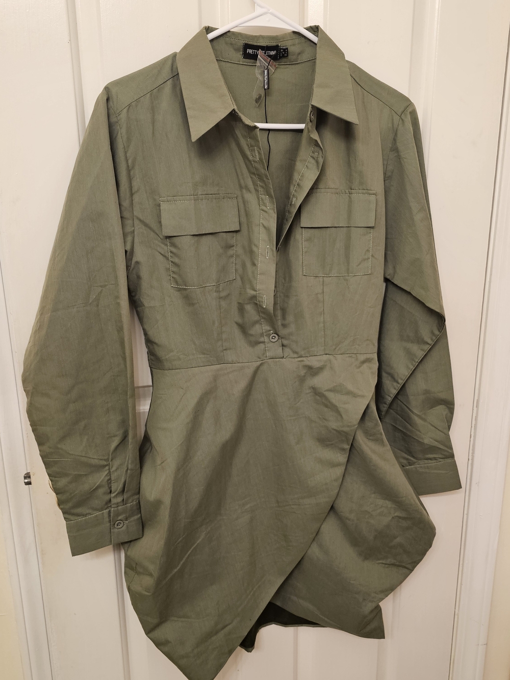 PrettyLittleThing Olive Utility Shirt Dress with Tulip Hem